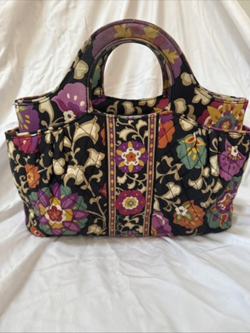 RETIRED Vera Bradley Suzani Abby Tote Bag Black Floral Pockets Cottage Garden
